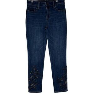 Chico's Dark Blue Embroidered‎ with Beads Ankle Jeans Size 2R